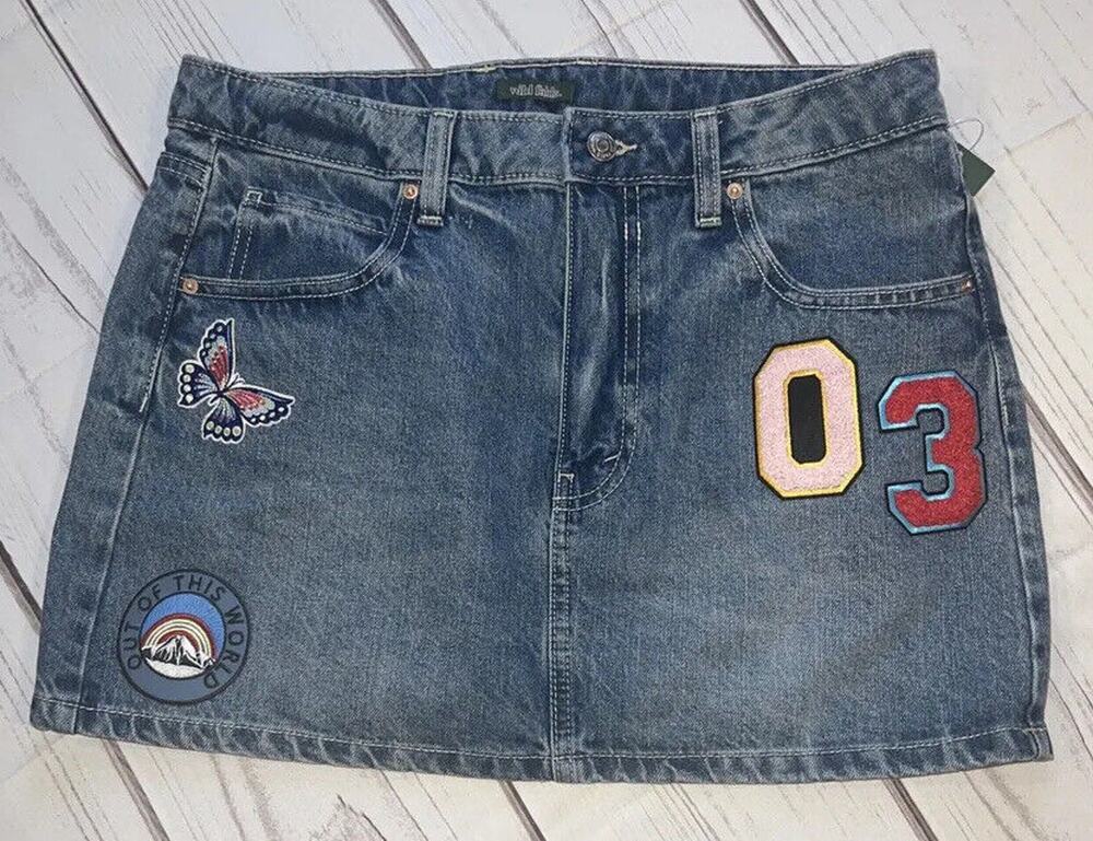 Wild Fable Denim Mini Skirt With Patches Women’s 8 NWT